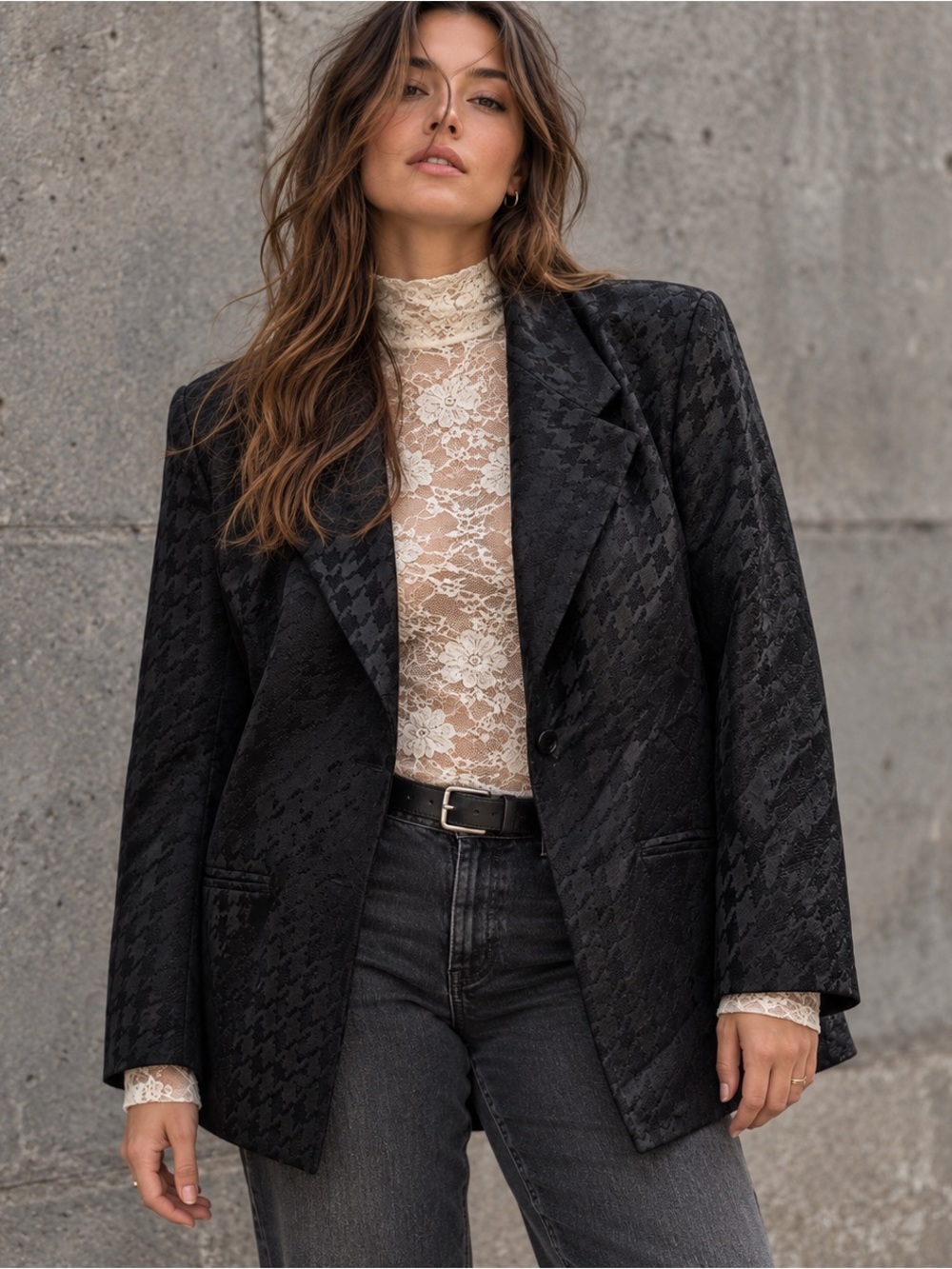 Vintage Louis Féraud Black Jacquard Blazer XL Silk Lined Quiet Luxury Designer